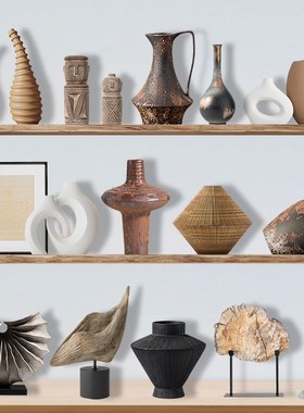古风壁柜壁龛装饰品土陶罐粗陶花器墙饰茶室中式酒柜书房艺术摆件