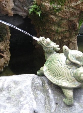 假山鱼池喷水摆件 陶瓷龙头龟 水族鱼缸园林园艺家居造景装饰摆件