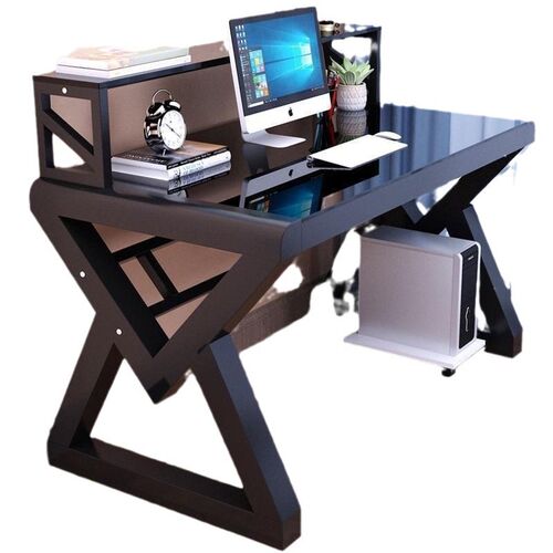 电脑台式桌家用电脑桌加厚加固钢化玻璃书桌书架科技感加粗学习桌 - 图2