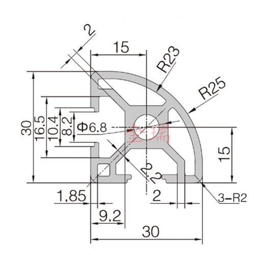 工业铝型材欧标3030铝型材OB3030R工业铝型材3030弧形鱼缸铝型材 - 图0