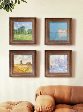 中古风春夏秋冬印象派客厅装饰画沙发背景墙组合画大白墙艺术挂画