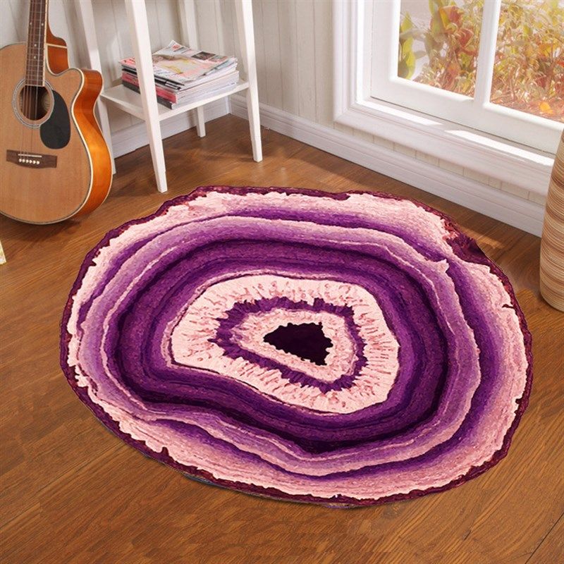 Geometric abstract round carpet, imitation wood grain print bedroom bay window hanging chair carpet, bathroom non-slip floor mat
