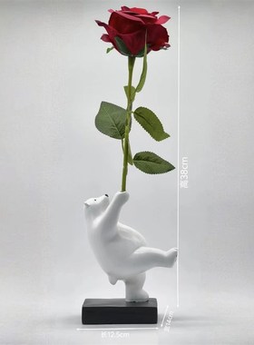 创意玫瑰花熊摆件家居饰品客厅摆件电视柜办公室桌面摆件装饰摆件