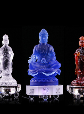 琉璃东方三圣日光月光菩萨药师佛装饰工艺品家居供奉寺院佛堂摆件