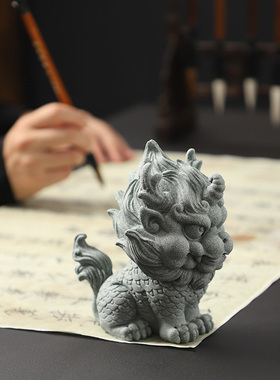 国风麒麟摆件一对招财客厅桌面家居鱼缸造景茶宠装饰品工艺品礼品