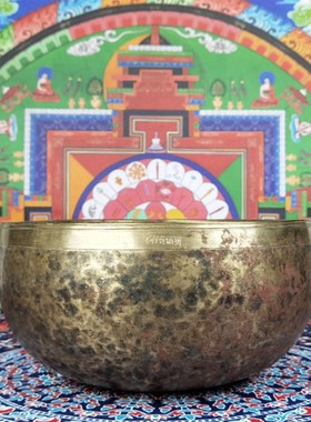 古董颂钵尼泊尔纯手工老钵铜磬收藏古钵冥想钵复古怀旧摆件唱歌碗