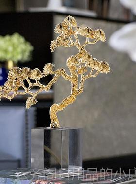 正品现轻奢公办室件家居摆饰品新中式客代厅酒柜迎客松桌面装饰品