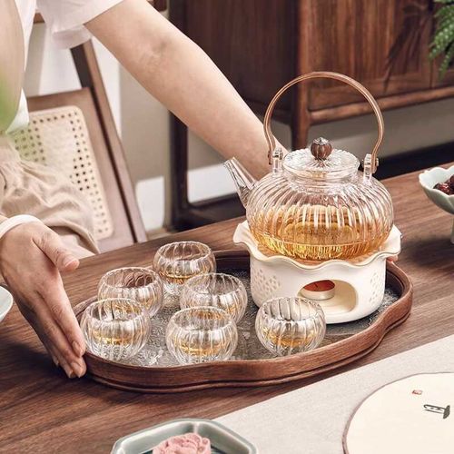 中式玻璃花茶壶茶杯套装蜡烛加热下午茶茶具围炉煮水果茶壶养生壶 - 图1