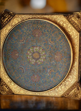 手工錾花纯紫铜胎掐丝珐琅底座 花瓶玉器盆景工艺品底座装饰摆件