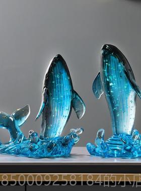 正品酒柜子装饰品摆件海洋高级感家鲸居客轻奢档电视蓝色鱼办高公