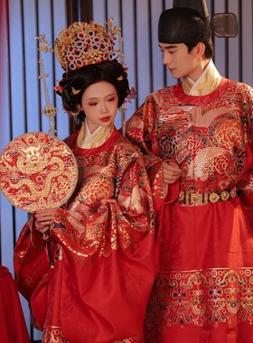琉鱼汉服扇子汉婚新娘龙纹明制风格团扇喜礼仪执礼仿妆花遮面古风