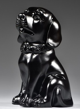 黑狗摆件实木雕刻十二生肖黑色狗客厅电视柜办公室补角装饰工艺品