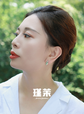 原创国风S925银镀18K金和田玉耳