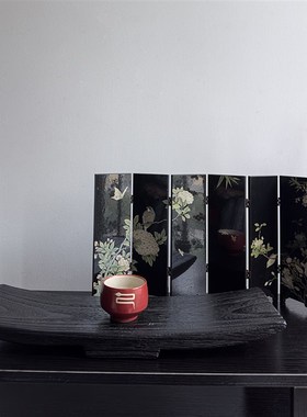 侘寂风创意陶瓷茶杯茶具套装家用客厅茶室桌面装饰小屏风托盘摆件