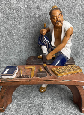 石湾公仔孔明诸葛亮历史人物小摆件博古柜盘景创意陶瓷公仔小装饰