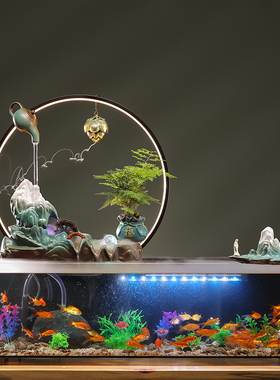 流水摆件循环水器生财家居客厅办公室桌面小鱼缸创意陶瓷自带过滤