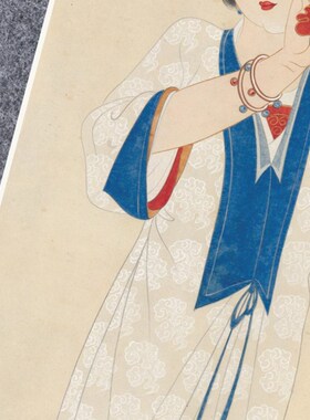 簪花仕女图近现代张大千国画芯名家人物竖幅挂画玄关茶室少女工笔