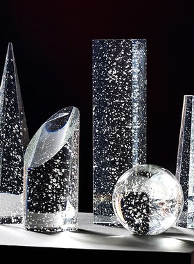 琥珀色灰色水晶几何圆球金字塔椎体书房电视柜玄关桌面摆件样板间