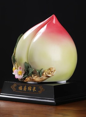 东方泥土福寿绵长中式陶瓷摆件寿桃蟠桃客厅家居装饰生日祝寿礼品