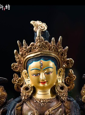 欧斯特 中式家居摆件 尼泊尔 手工7寸青铜镀金 白度母 客厅铜像