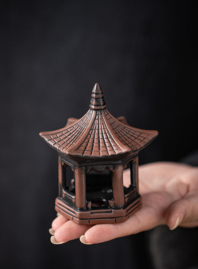 古风陶瓷六角小亭子古桥小船微景观小摆件盆栽造景假山鱼缸装饰品