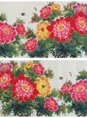 8墨锦轩高档装饰国画勾线花鸟金线纯手绘小六尺牡丹花开富贵02