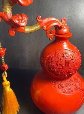 天然保真朱砂红砂如意百福葫芦家中摆件摆台直径80高160毫米左右