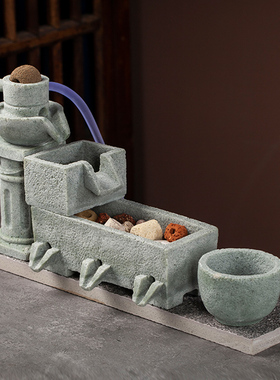 流水招财创意摆件室外鱼缸陶瓷缸养鱼过滤器增氧循环流水造景配件