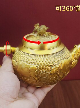 黄铜百五牛壶山水茶壶家居摆件茶具茶壶办公室茶桌创意工艺品摆件