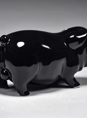 黑色陶瓷猪摆件十二生肖动物小猪家居精雕可爱猪装饰吉祥物工艺品