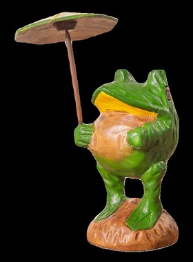 东南亚风全实木青蛙打伞桌面摆件玄关电视柜办公室装饰品客厅创意