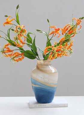 现代新品彩色渐变玻璃花瓶水培家居装饰客厅桌面琉璃中古摆件花器