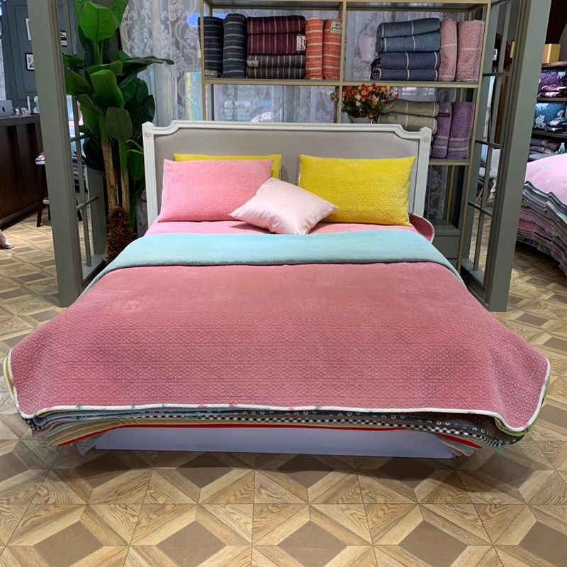 韩式纯色短毛绒加厚冬季保暖绒毯毛毯绗缝被夹棉加绒水洗床单床盖,淘宝优惠券,粉丝福利购,淘宝优惠卷