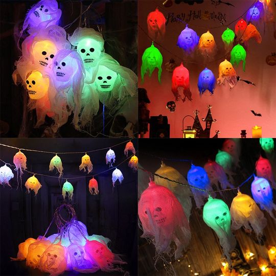 Halloween decoration skull lamp bar scene layout horror atmosphere decoration practical LED small colorful lights string lights