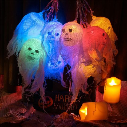 Halloween decoration skull lamp bar scene layout horror atmosphere decoration practical LED small colorful lights string lights