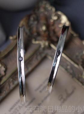 高档SHUI 唐925纯银手镯复古搭百星星锆石草花纹众元素个性小手饰