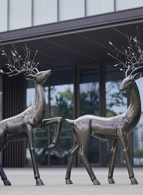 仿铜鹿玻璃钢室外抽象梅花鹿动物草坪小品雕塑大摆件园林景观装饰