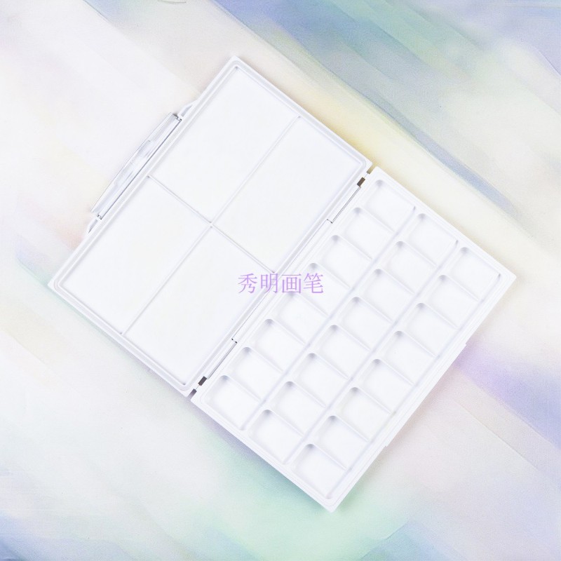 24格水彩颜料调色盒折叠保湿翻盖写生颜料盒水粉调色盘WCS-24A - 图0