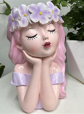 小桔的花园生活 可爱少女树脂摆件吊篮多肉装饰花园别墅阳台