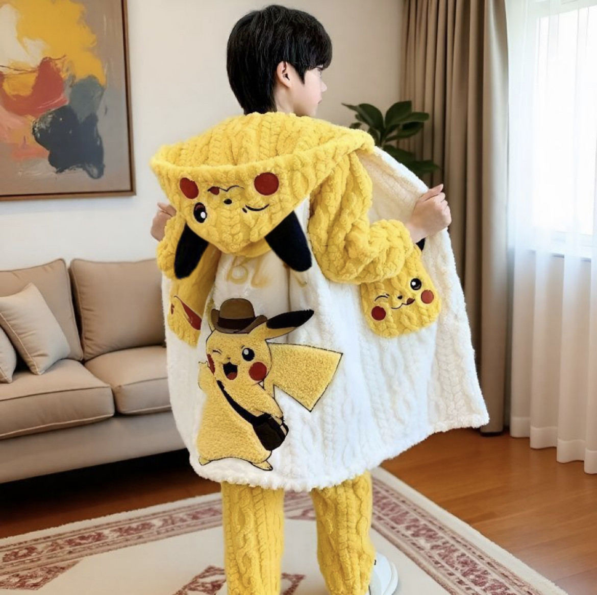 新款男童法兰绒睡衣秋冬长款套装睡袍