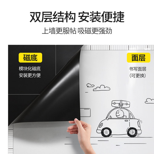 磁性白板墙贴儿童涂鸦墙膜办公室教学培训班双层黑板磁贴家用自粘 - 图1