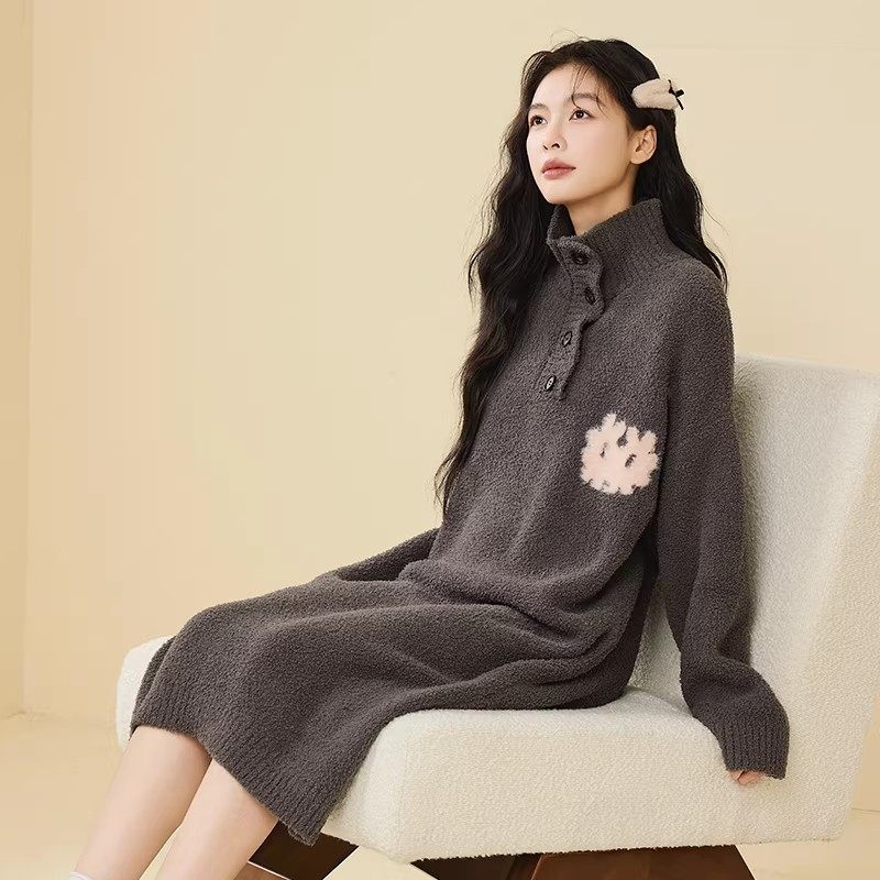 俞兆林女长款秋冬半边绒睡裙保暖时尚家居服翻领可外穿慵懒感睡衣,淘宝优惠券,粉丝福利购,淘宝优惠卷