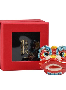 国潮风醒狮舞狮摆件文创交趾陶保平安陶瓷创意装饰品车载挂件喜庆