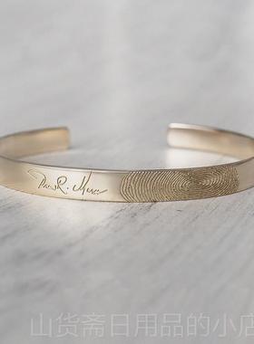 高档990纯银手镯 私人定情制 指纹简 男刻字 侣男女时尚个性 士约