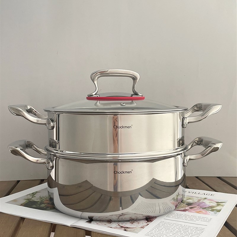 出口德国30不锈钢蒸锅家用蒸煮炖加厚二层馒头汤锅带蒸笼2/28cm - 图0