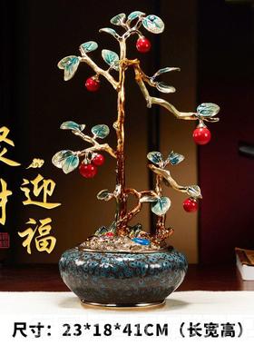正品高端铺珐财琅彩饰发树聚宝盆摆件办公室装品公司乔迁店开业礼