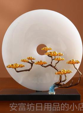 正品天然玉奢摆件迎客松客厅玄关大气高公档摆设办室石装饰品轻新