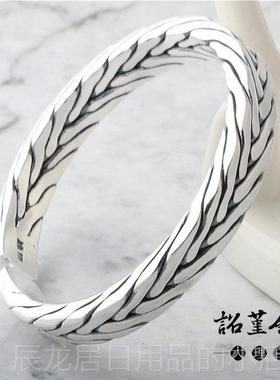 正品纯九股编织捻纯银开手男炼手工编织999银女夫妇泰式银手炼口