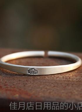 高档999纯固银磨砂古代中雏间扁平菊精致体然自文学覆古手镯