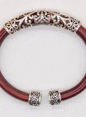 高档天记925纯鸡血藤手镯 孤品西藏男女款有无节藤节情侣银款木藤